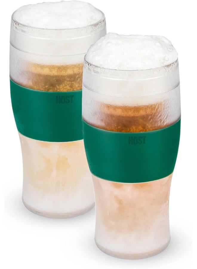 Host Freeze, Frozen Mugs, Freezable Pint Set, Beer Keep Your Drinks Cold, Double Walled Insulated Glasses, Tumbler for Iced Coffee, 16oz, Set of 2, Green - Image 1